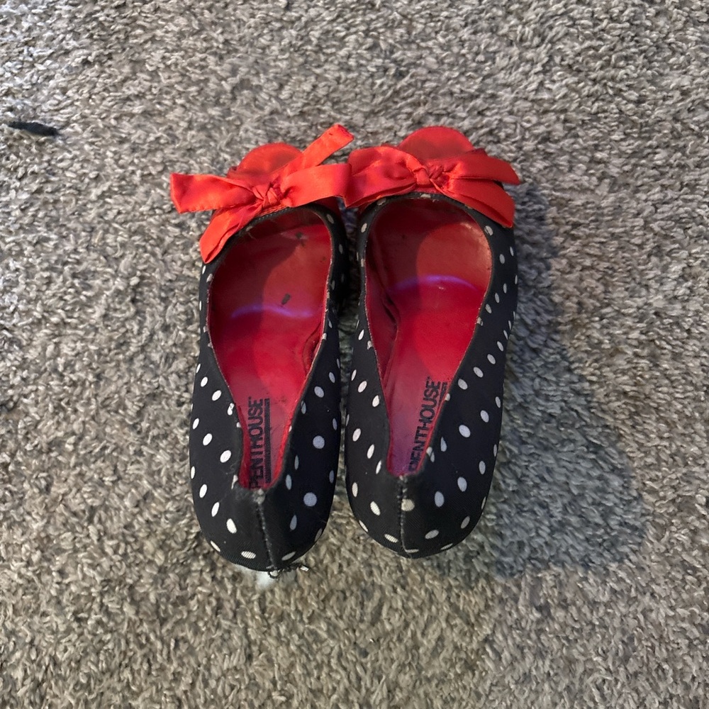 Dollhouse Black and Red Heels with Polka Dot Design